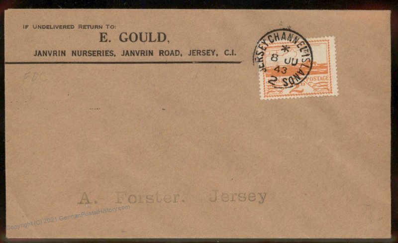 3rd Reich Germany Channel Islands Jersey Frank Cover 99977