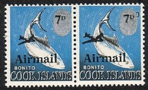 COOK IS 1966 Airmail 7d overprint pair MNH - different size planes.........15214