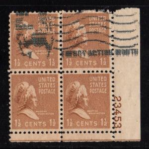 #805 Martha Washington Plate Block   - Used
