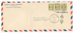 US 813 1945 Three 8c Van Buren (presidential/prexy series) paid three times the 8c per ounce airmail rate on this Sept 1946 sent