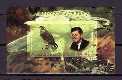 Congo, 2009 issue. President Kennedy & Bird, IMPERF s/sheet. ^