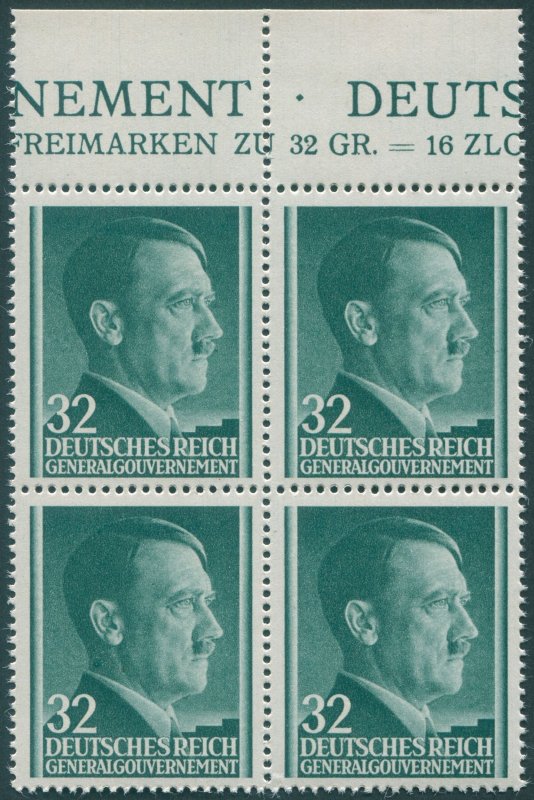 German Occupation of Poland 1941 32g deep blue-green SG432 MNH block x4