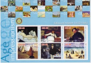 Uzbekistan 2002 EDOUARD MANET Paintings Rotary Sheet (6)  Perforated  MNH