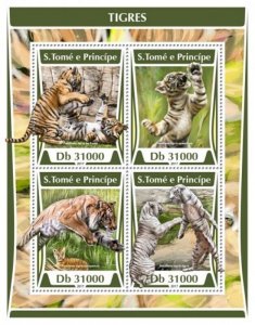 St Thomas - 2017 Tigers on Stamps - 4 Stamp Sheet - ST17310a