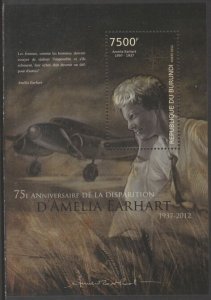BURUNDI - 2012 - Amelia Earhart- Perf Souv Sheet - Mint Never Hinged