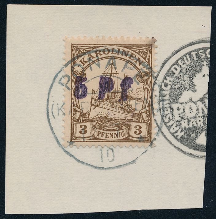 German Caroline Islands sc# 20 5pf on 3pf Space Filler - Wrong Seal - Karolinen