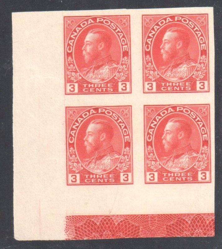 CANADA #109 MINT XF NH LL BLOCK OF 4 With LATHEWORK C$450.00