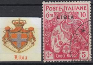 Italy Libia n. 13a Red Cross Variety thin overprint  cv 120$ RARE