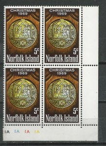 Norfolk Is. #  125 Christmas - 1969 Plate Block 4  (1)  Mint NH