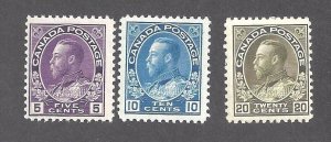 CANADA # 112ii, 117a & 119d MINT OGH ADMIRALS BS27026