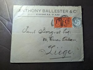 1906 British Gibraltar Cover to Liege Belgium Anthony Ballester and Co