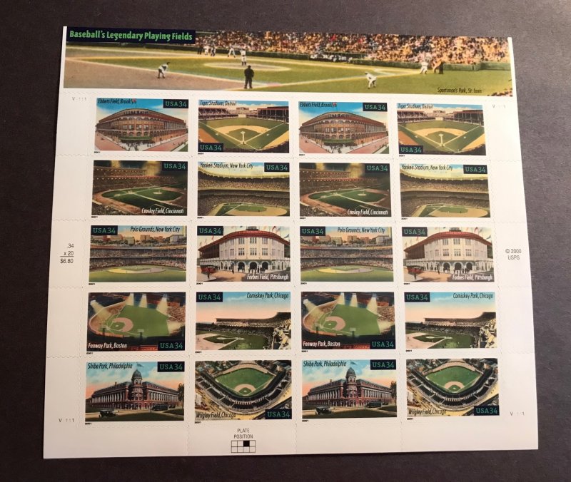 2000 Baseball's Legendary Playing Fields Block MNH (20) 34c Scott #3510-19