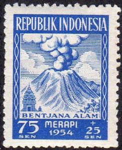 Indonesia B72 - Mint-H - 75s + 25s Merapi Volcano Erupting (1954) (cv $1.25)