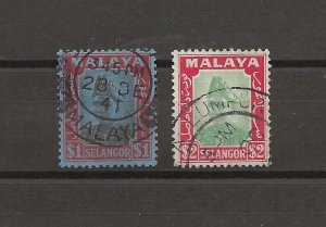 MALAYA/SELANGOR 1941 SG 86/7 USED Cat £57.50