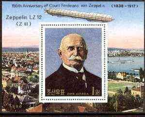 NORTH KOREA - 1988  - Ferdinand von Zeppelin - Perf Min Sheet -Mint Never Hinged