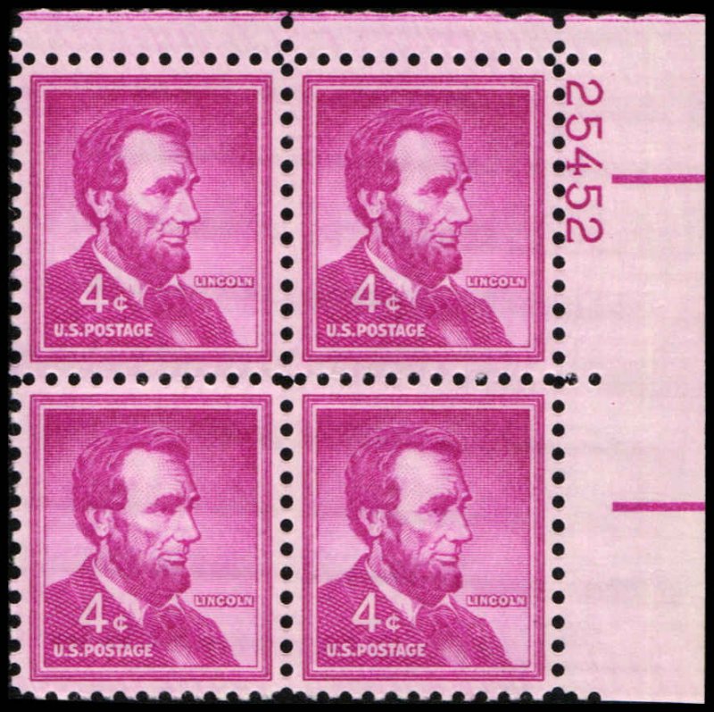 US #1036a LINCOLN MNH UR PLATE BLOCK #25452