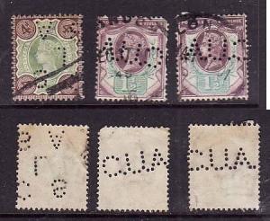 Great Britain-Sc#112,116-three used QV with perfins-