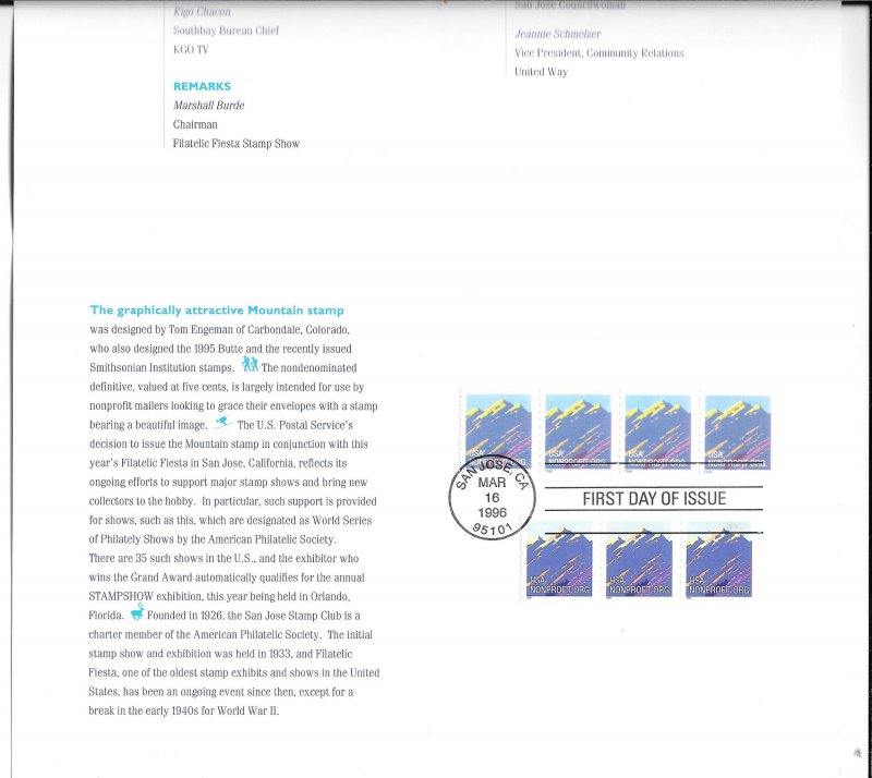 #2903 USPS FDC First Day Ceremony Program Mountain NonProfit (12986)