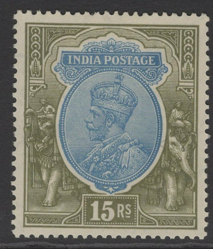 INDIA SG218 1928 15r BLUE & OLIVE MTD MINT