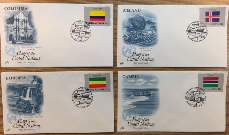 United Nations #477-492 Flag Set First Day Covers (FDC) 16 ArtCraft Covers 1986