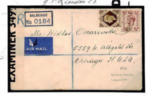 GB Scotland WW2 Cover Registered *BALBEGGIE* Perths UNDERCOVER ADDRESS USA U148 