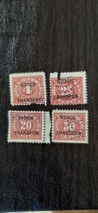 US Scott # RD3,RD6,RD7,RD9 ;  Four used Stock Transfer stamps of 1918;