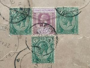 Malaya Straits Settlements 1932 Singapore REGISTERED Mail KOONNAKUDI India M2124