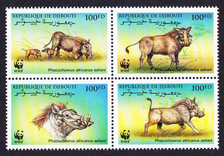 Djibouti WWF Eritrean Warthog 4v in block 2*2 SG#1192-1195 SC#795 a-d MI#678-681