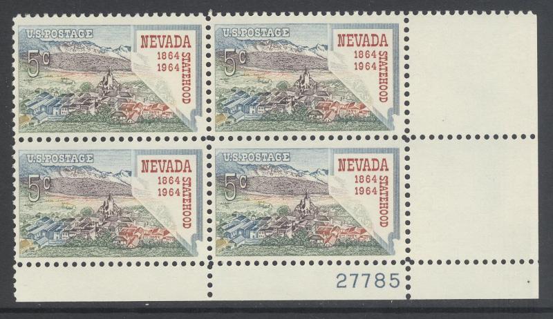 United States 1964 #1248 Nevada Map Plate Block of 4 MNH