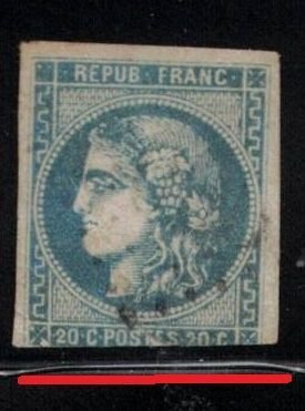 FRANCE Scott # 44 Used - Bottom Margin Cut Into Design - CV $55