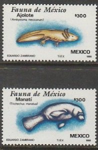 MEXICO 1533-1534, FAUNA, AJOLOTE AND MANATI, MINT, NEVER HINGED. VF.