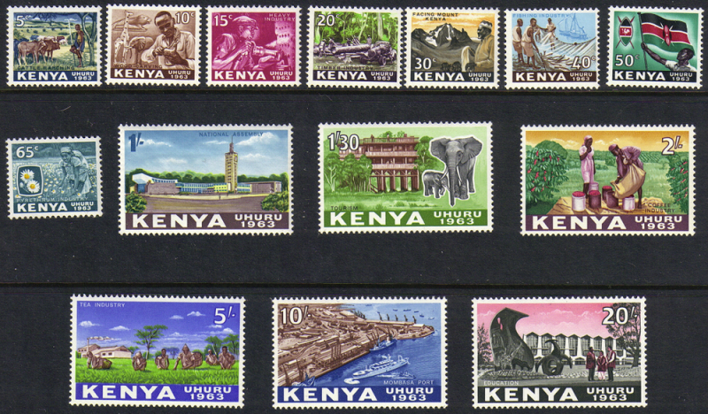 Kenya #1-14, mint set, various designs, issued 1963