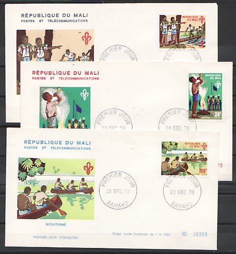 Mali, Scott cat. 145-147. Scout Activities issue. 3 First day cover. ^