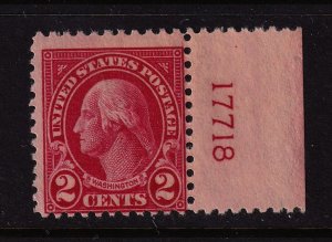 1923 Washington 2c carmine Sc 554 MNH right plate number single CV $15 (R13