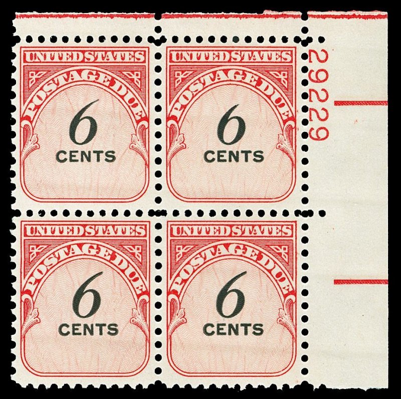 Scott J94 6c Postage Due Plate Block SHORT 6 AT UPPER RIGHT ERROR Mint NH