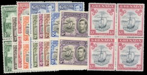 Grenada #132-142 Cat$290, 1938 George VI, complete set in blocks of four, nev...