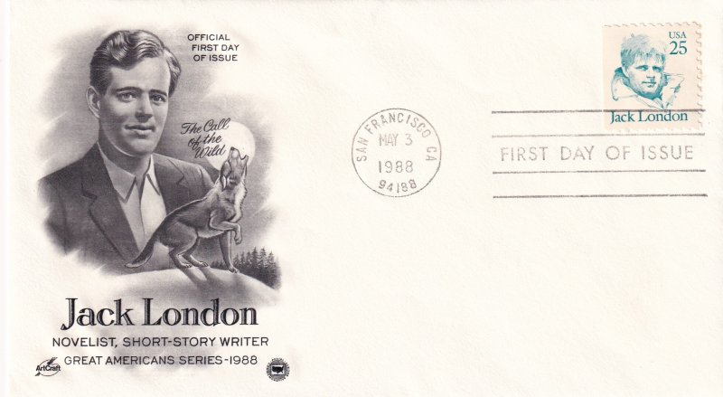 1988, honoring Jack London, Art Craft/PCS,FDC (E11681)