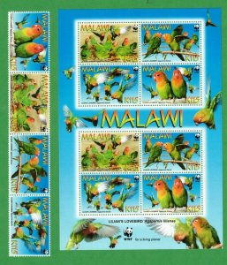 Malawi Sc 751e,745 MNH Strip & S/S of 2009 - WWF-Birds-Parrots -HJ06