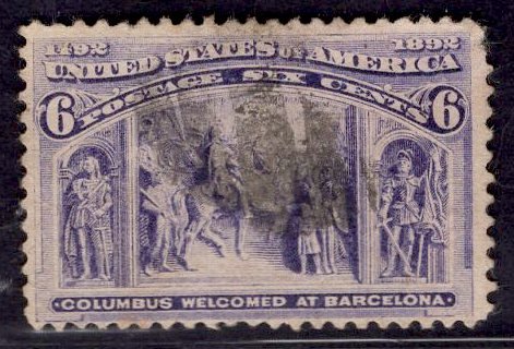 US Stamp #235 6c Columbian USED SCV $22.50