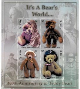 Saint Kitts 2003 - Teddy Bares - Sheet of 4 Stamps - Scott #560 - MNH