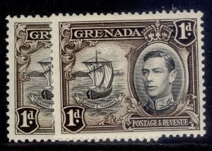 GRENADA GVI SG154 + 154b, 1d PERF VARIETIES, M MINT.