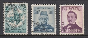 Luxembourg Sc B61, B135, B153 used. 1934-49 issues, 3 better singles, sound, VF
