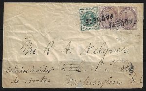 UK GB TO US 1901 PAQUEBOT 2 STRAIGHT LINE CANCELS ON QUEEN VICTORIA ISSUES POSTE