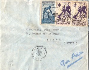 French West Africa 4F Dahomey Laborer and 5F Colonial Soldier (2) 1949 Airmai...