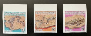 Libya 1985 Mi. 1478 - 1480 Libyan Fossils Fossilien Fossiles IMPERF ND