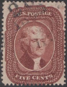 #28 RED BROWN; VERY LIGHT CANCELLATION, SMALL FAULTS W/ CERT CV $1200.00 HV1330