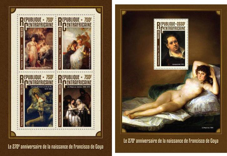 Art Impressionism Dada Picasso Dali Nude Central Africa MNH stamps set 22 sheets