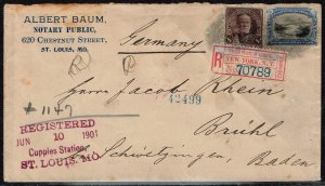 # 225 + 297 on registered cover to Germany