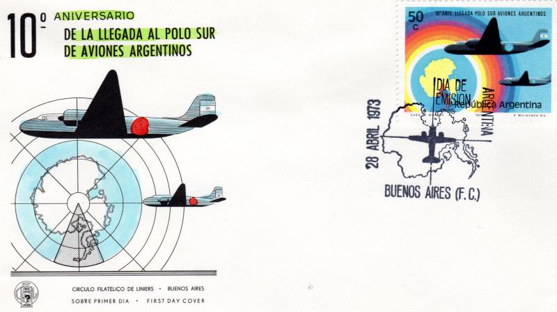 Argentina 1973 Sc#999 Anniv.First Fly to South Pole/Aircfrafts (1) F.D.C.