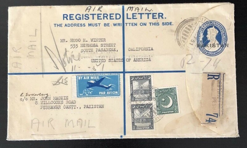 Pakistan PS Postal Stationery Regd Envelope ovpt India KGVI postally used  